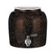The GEO Porcelain Ceramic Crock Water Dispenser in black with orange speckles features a silver spigot and white rim—an elegant, BPA-free hydration solution for any space.