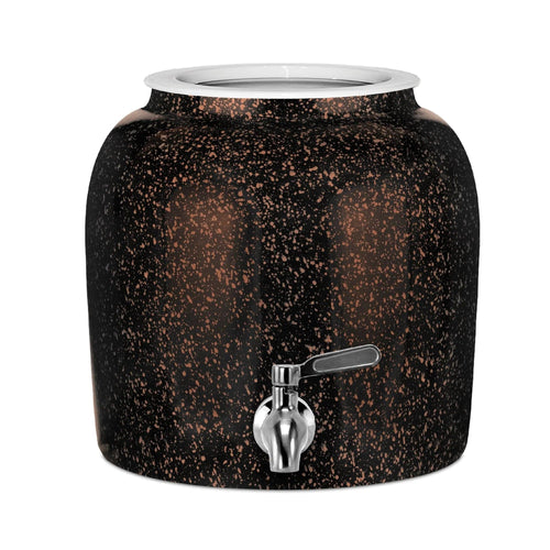 GEO Porcelain Ceramic Crock Water Dispenser - Black w/ Orange Speckles