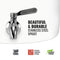 A 304 stainless steel spigot is attached to the white GEO Porcelain Ceramic Crock Water Dispenser, with bold text “Beautiful & Durable Stainless Steel Spigot.” Icons show food grade, BPA-free, and lead-free.
