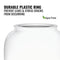 A close-up of the GEO Porcelain Ceramic Crock Water Dispenser - White’s upper rim showing text: “Durable plastic ring prevents leaks & stress cracks,” plus a BPA-free label with a green leaf icon.