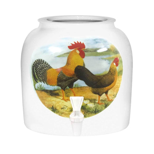 Dispensador de agua de vasija de cerámica de porcelana GEO - Gallo y gallina 