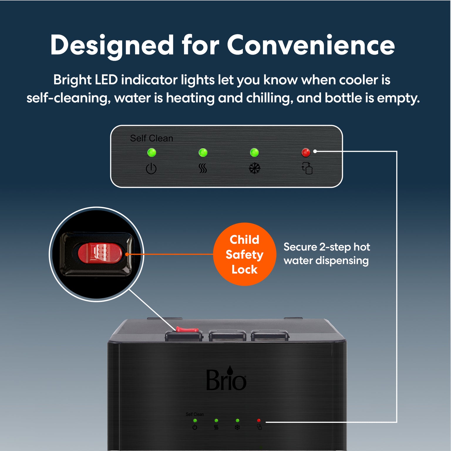 500 Series SelfCleaning Bottom Load Water Cooler, Black Brio Brio