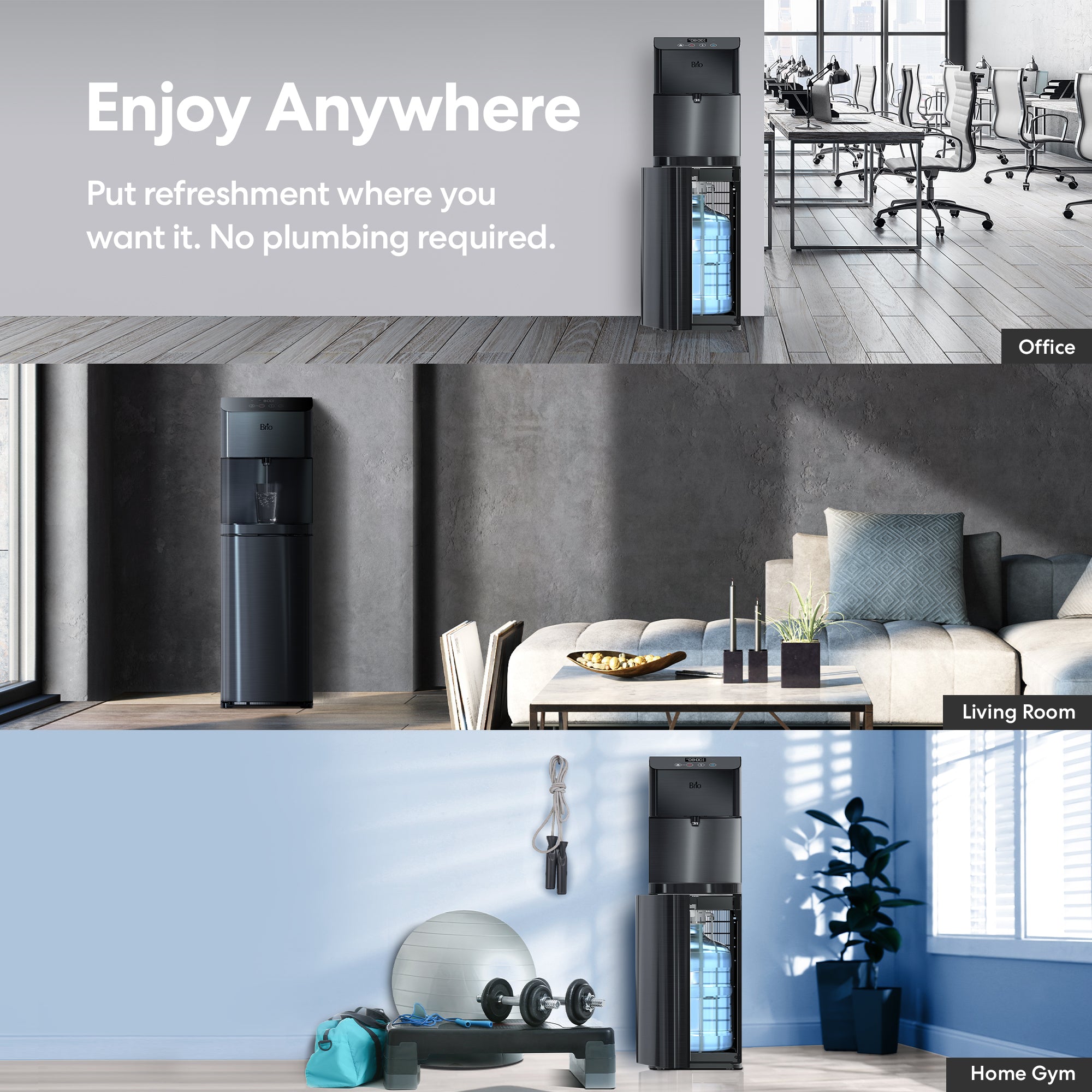 Moderna SelfCleaning Bottom Load Water Cooler, Black Brio Brio Water