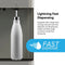 The Bottom Load Bullet Ice & Hot/Cold Water Stainless Steel Dispenser - Moderna 720 Ice quickly fills a tall, silver bottle. Text beside the image highlights Lightning Fast Dispensing, with a blue icon featuring “FAST DISPENSE” and a water droplet symbol.
