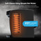 Side view of the Stainless Steel Bottleless Countertop Water Dispenser - Model 820 in black, featuring an orange coil inside to illustrate hot water circulation for cleaning. Text explains that the device self-cleans using only hot water for sterilization and offers 2-stage filtration for purer, safer drinking water. A “Blue Hot Clean Sterilization” label is displayed.