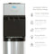 The 2-Stage Filtered Water Dispenser - 520 Series features stainless steel, custom temperature, child safety lock, built-in nightlight, energy efficiency, and leak detection—shown beside gray icons with brief descriptions.
