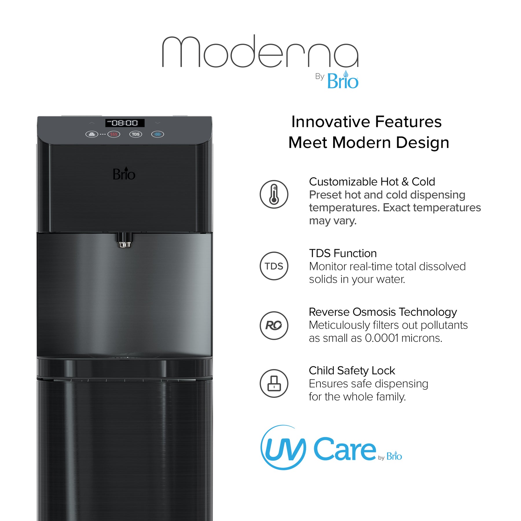 Brio Moderna 4-Stage Reverse Osmosis Black Stainless Bottleless Water Cooler