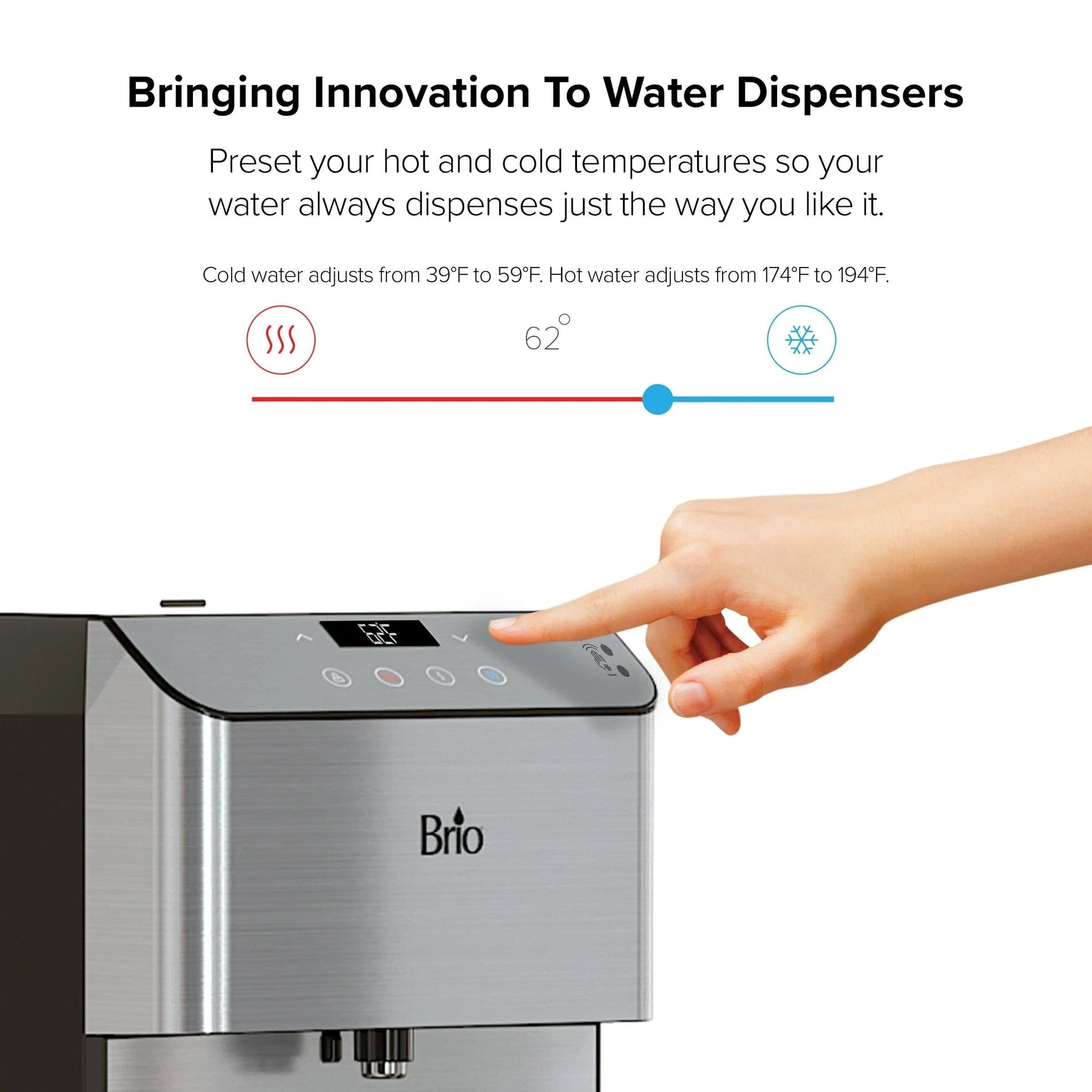Brio water dispenser control panel up down buttons setup mode