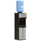The Stainless Top Load Water Cooler - 520 Series features a black and stainless steel design, tri-temperature (hot, cold, room) water taps, a large top blue jug, and a convenient bottom storage compartment.