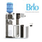 Exploded view of a Stainless Top Load Water Cooler - 520 Series with a large bottle on top, showing internal and external parts separated. The Brio logo and slogan "Engineered with precision" appear on the right.