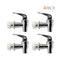 Four Water Dispenser Replacement Valves (4-Pack) with black handles, shown in a grid on a white background. Ideal for porcelain water crocks or water bottle dispensers. Top right text: 4 PACK (4 in orange, PACK in black).