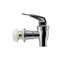 A Brio Water Dispenser Replacement Valve from the 6-Pack set, photographed from the side on a white background. This shiny metal lever-handle faucet has a threaded end with a white washer, ideal for porcelain water crocks or dispensers.