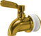 The Beverage Dispenser Replacement Spigot, Gold, is a shiny brass faucet with a lever handle and a white round base attachment for easy installation, shown on a white background.