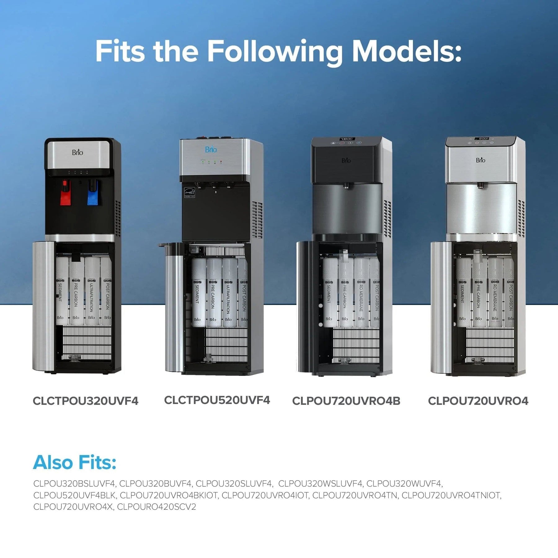 Brio Stage 4 Post-Carbon Filter water coolers feature a quick change design for easy maintenance and improved water purification.