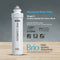 A Stage 2 Pre-Carbon Filter for 4-Stage Water Dispensers stands upright on a wood surface. Text highlights premium pre-carbon filtration, granular activated carbon, 0.8 GPM flow rate, long-lasting use, and top-quality assurance.