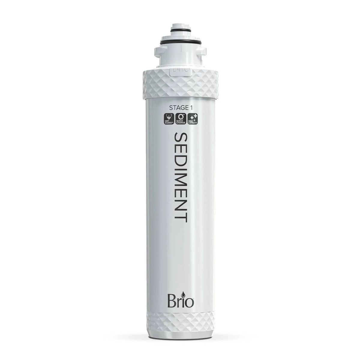The Stage 1 Sediment Filter for 2-Stage Water Dispensers, a white cylindrical filter with textured ends and "SEDIMENT" and "STAGE 1" labels, stands upright against a white background, highlighting its ability to deliver cleaner water.