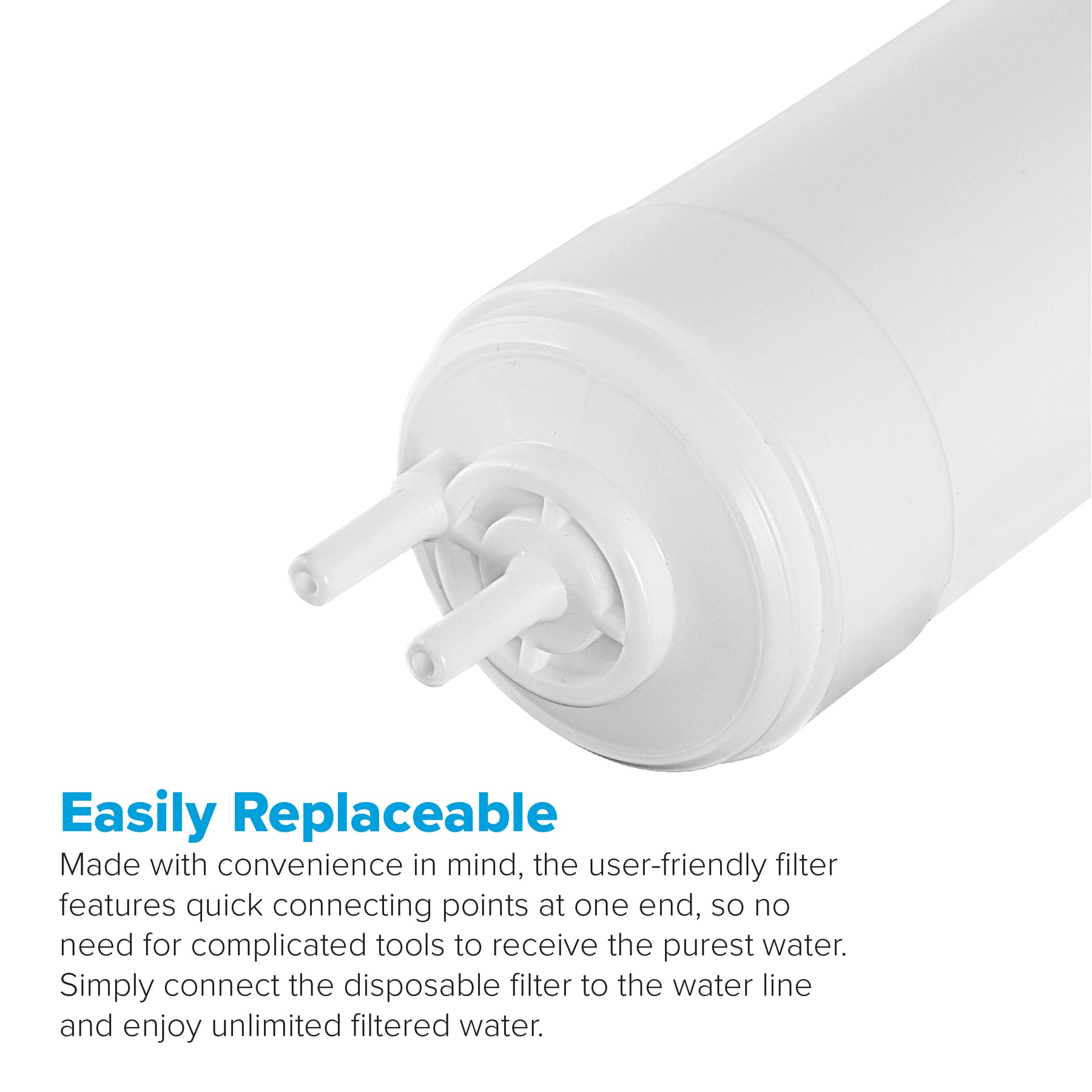 The Brio Premiere 5 Micron Inline U-Type Coconut Shell G.A.C Filter, 11", is a white cylindrical cartridge with quick-connect nozzles. Shown close-up on white, it’s user-friendly, easily replaceable, and perfect for any RO system.