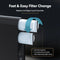 A graphic shows how to change water filter cartridges in the Reverse Osmosis Undersink Filtration System – G10 Series Black. Arrows illustrate easy, tool-free front access and text highlights quick, hassle-free 3-second replacement.