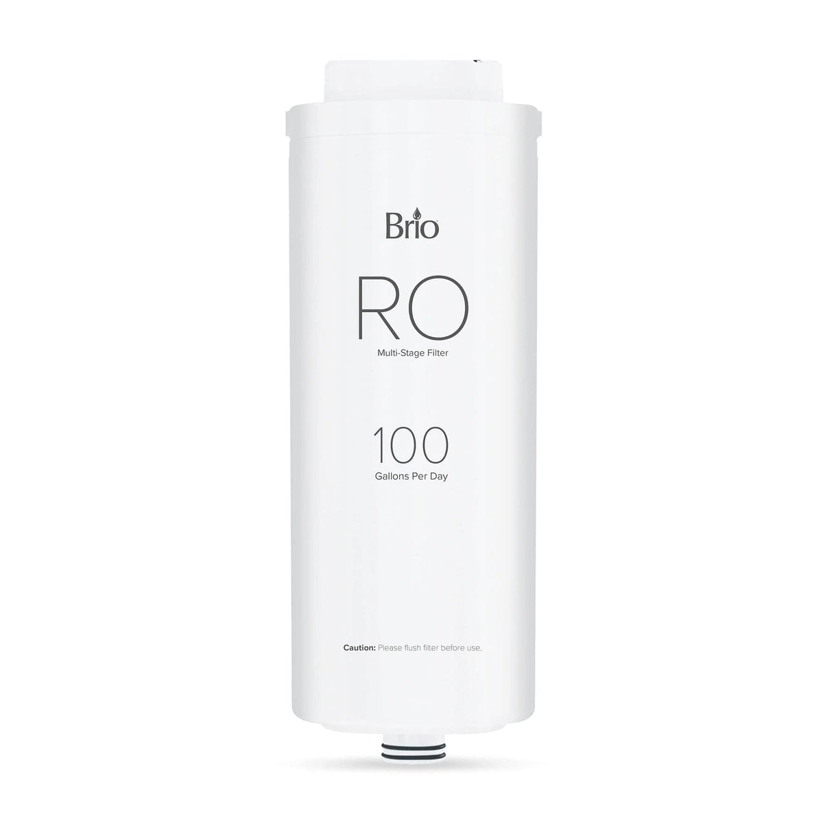 A white cylindrical 5-in-1 RO Filter - ROP100 Series, labeled 100 Gallons Per Day with a caution note at the bottom, is shown against a plain white background.