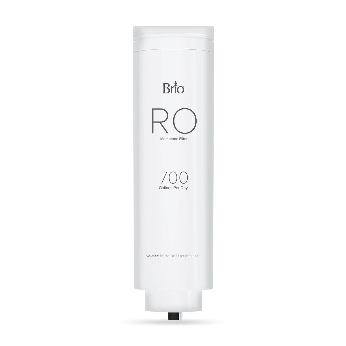 The Brio RO Membrane Filter 700GPD (ROSL700, ROSL700BLK, ROSL700WHT), a white cylindrical reverse osmosis membrane shown upright on a plain white background, is designed for efficient TDS reduction.