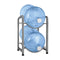 The Single Column 2-Bottle Storage Rack - Gray holds two large water bottles horizontally, one above the other, in a sturdy rectangular frame for efficient organization and storage.