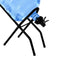 A large blue water jug rests on its side in the Metal Foldable Bottle Stand - Black, featuring a spigot for easy dispensing. The stand’s foldable design and sturdy metal build are highlighted against a white background for convenience.