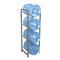 The Single Column 4-Bottle Storage Rack - Gray holds four large bottles horizontally in a vertical stack, providing a sleek and efficient storage solution.