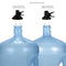 Two blue water jugs for 3/5 gallon bottles sit side by side with black valves: one 55mm (crown cap), one 48mm (screw cap). Perfect match for the Stainless Steel Single Water Bottle Stand - Black.