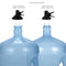 Two large blue water bottles, one with a 55mm crown cap and one with a 48mm screw cap, are shown with both valve types included. Ideal for use with the Metal-Plated Water Bottle Stand - Black.