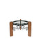 A space-saving solution perfect for compact areas, the Crock Water Dispenser Metal/Wood Stand 8″ – Assorted Colors features a round metal top with decorative scrollwork and three sturdy vertical wooden legs. Shown against a white background, this versatile piece serves both as a stylish plant stand and a solid wood water dispenser stand ideal for displaying GEO porcelain crocks.